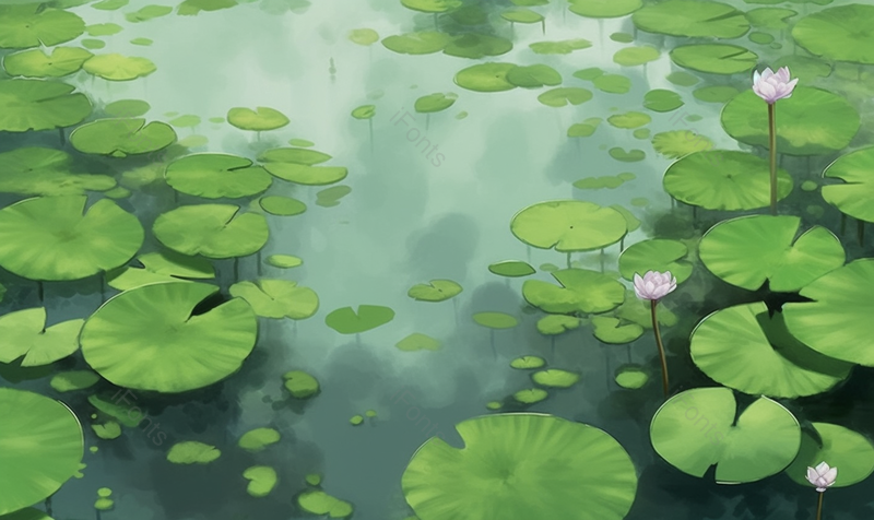 夏天唯美水面上的睡莲荷花池插画背景,插画/手绘图,插画/手绘图库,插画/手绘图下载,插画/手绘